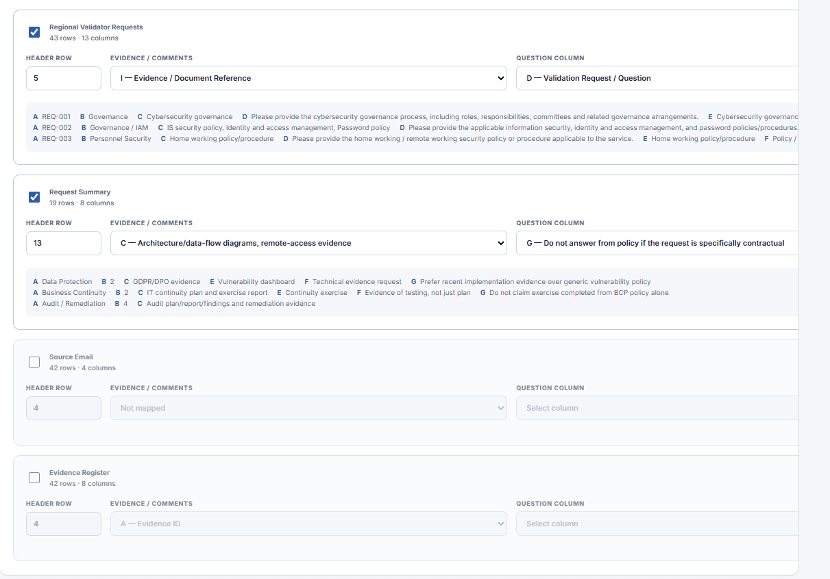 Questionnaire XLSX Mapping
